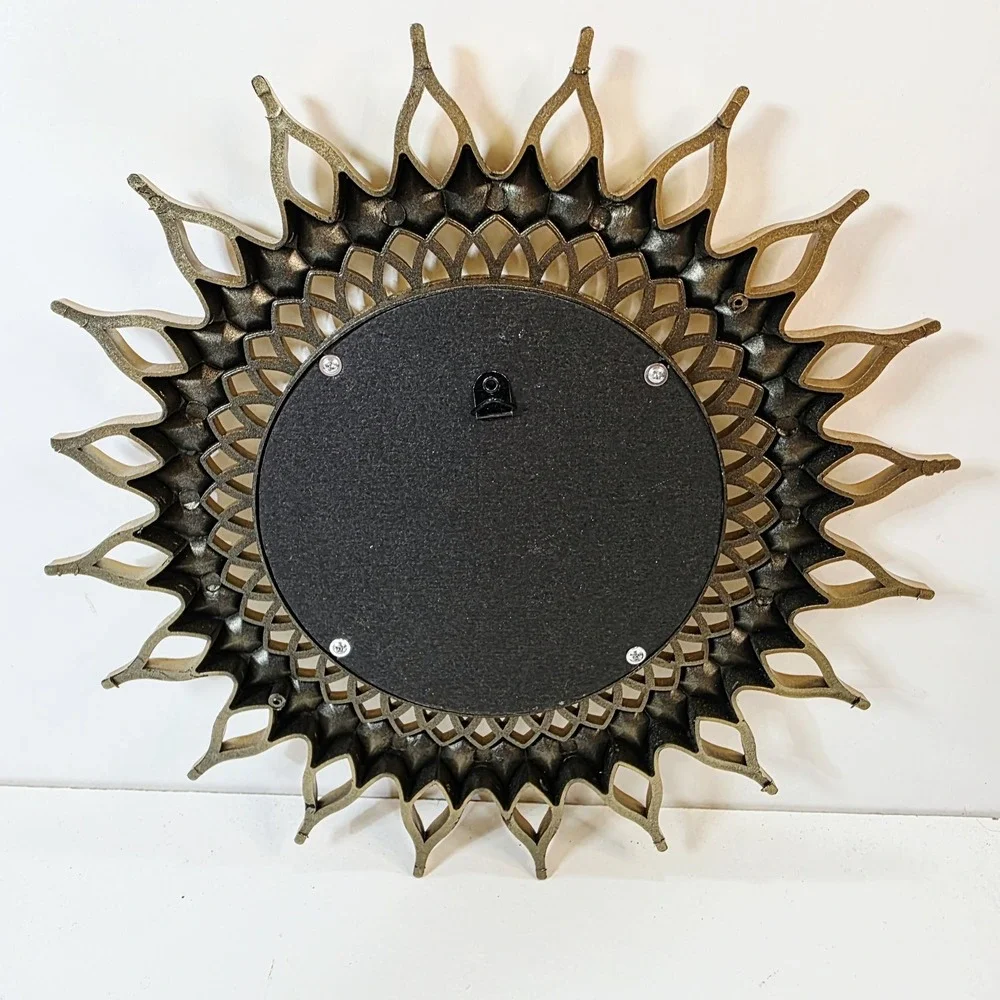 2 pc Decorative Wall Mirror Set Sunflower Starburst 10 Inch Plastic Gold Tone